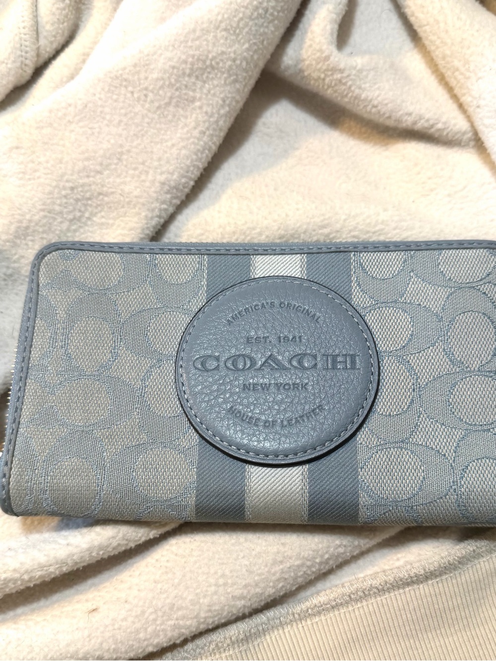 Coach C9073 Dempsey Patch Large Phone Wallet Wristlet Marble Blue Signature